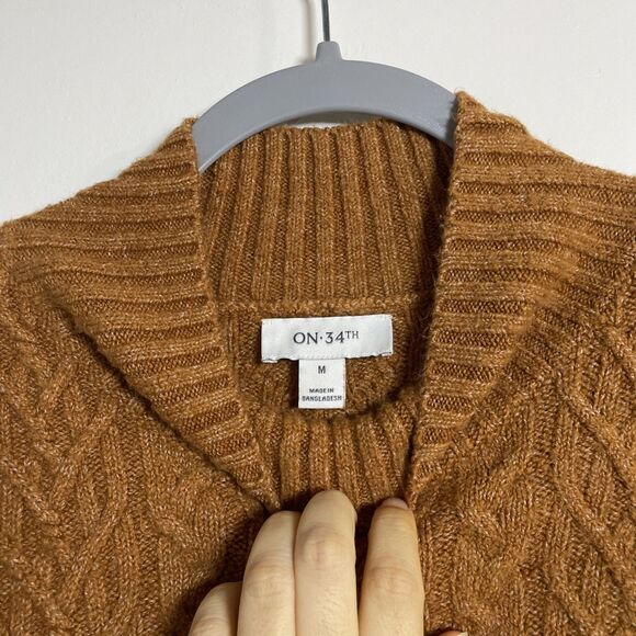 On 34th Women's Cozy Cable-Knit Crewneck Sweater AC2 Bright Orange Size M - Picture 4 of 9